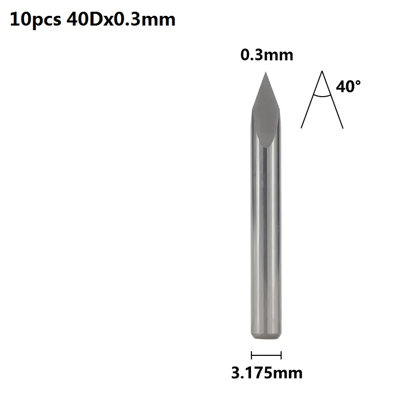40Dx0.3mm 10 шт. 3,175 мм хвостовик 3 край гравирования печатных плат с алмазным напылением для 20 Вт, 30 Вт/40/45/60/90 градусов наконечник 0,1 0,2 0,3 мм пирамиды фрезерный станок с ЧПУ Бит 3D фрезерный станок - Длина режущей кромки: 40Dx0.3mm