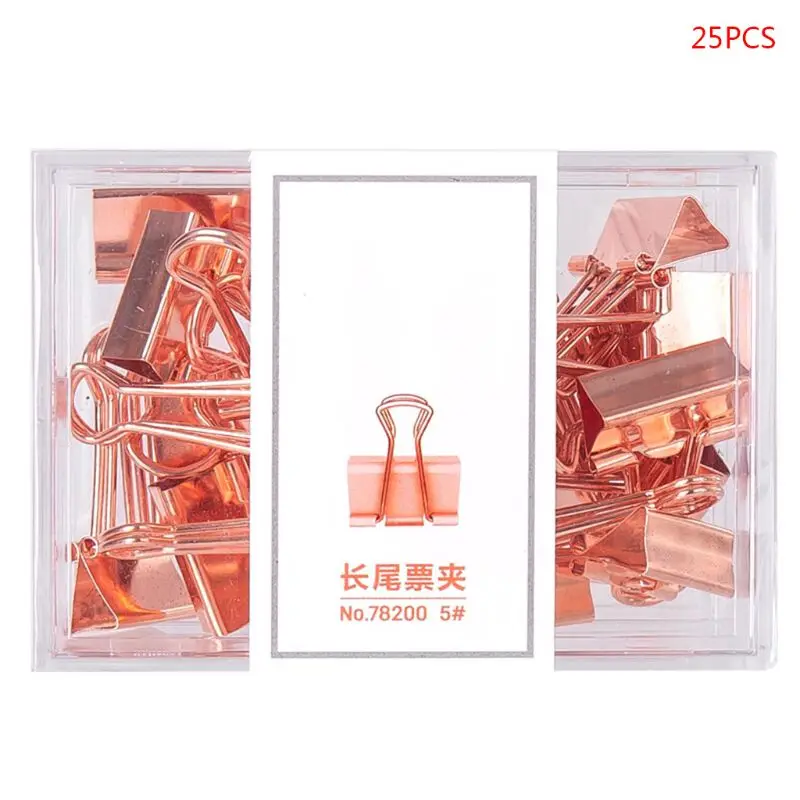 

25pcs/box Rose Gold Binder Clips Message Ticket Paper Clip Holder Organizer Office School Supplies