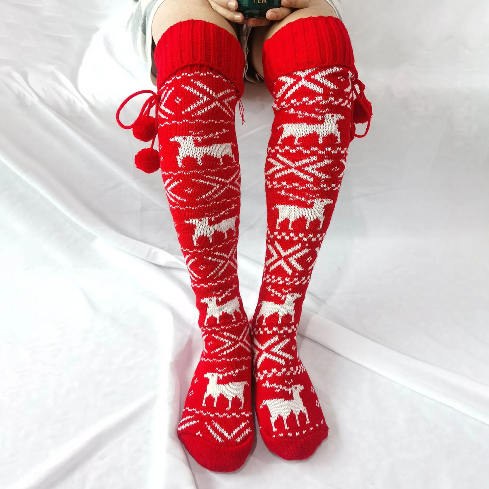 

Women Over Knee Elk Snowman Patterns Knitted Socks Christmas Stack With Hair Ball Warm Xmas Decoration Winter BMF88