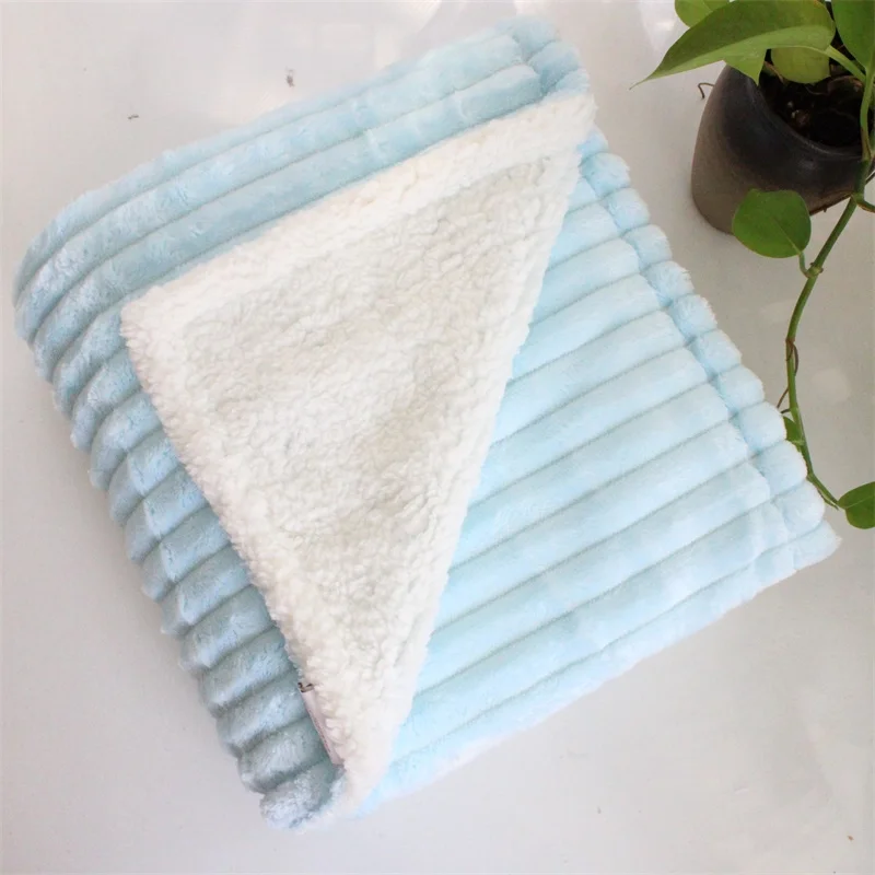 stripe blue 80X110cm 2 слоя толстый зимний пушистый подстежка на искусственном меху, Пижама для младенцев; 3D плед красивое Пышное детское одеяло коврик для домашних животных одеяло детское одеяло теплое детское Пеленальное Одеяло - Цвет: stripe blue 80X110cm