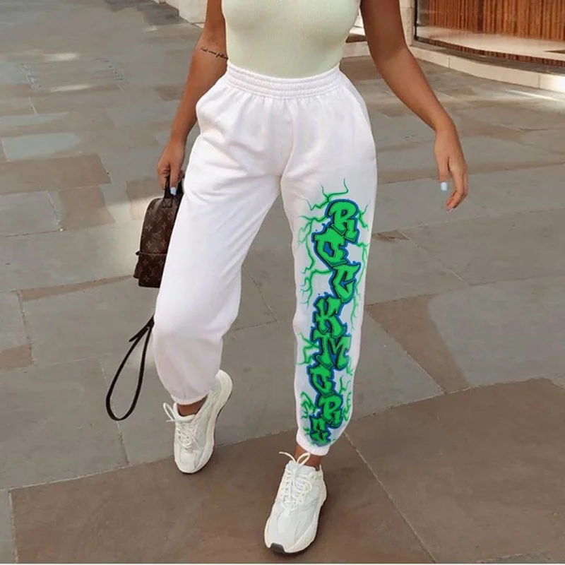 

Women run sports Pants Print Elastic Waist Trousers hip pop pants for women