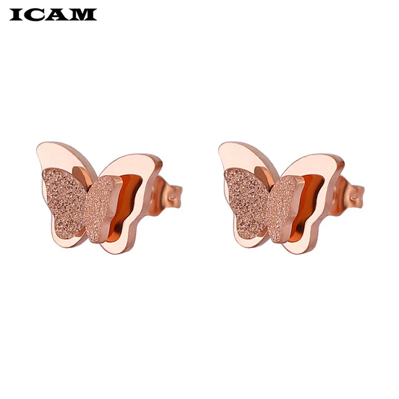 ICAM Stainless Steel Butterfly Stud Earrings for Women Cute Animal Girls Kids Fashion Jewelry Gift boucle d'oreille | Украшения и