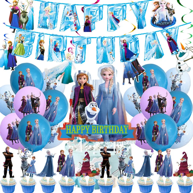 

Disney Frozen Party Decorations Balloons Set Princess Aisha Disposable Tableware Baby Shower Party Supplies Cake Insert Decort