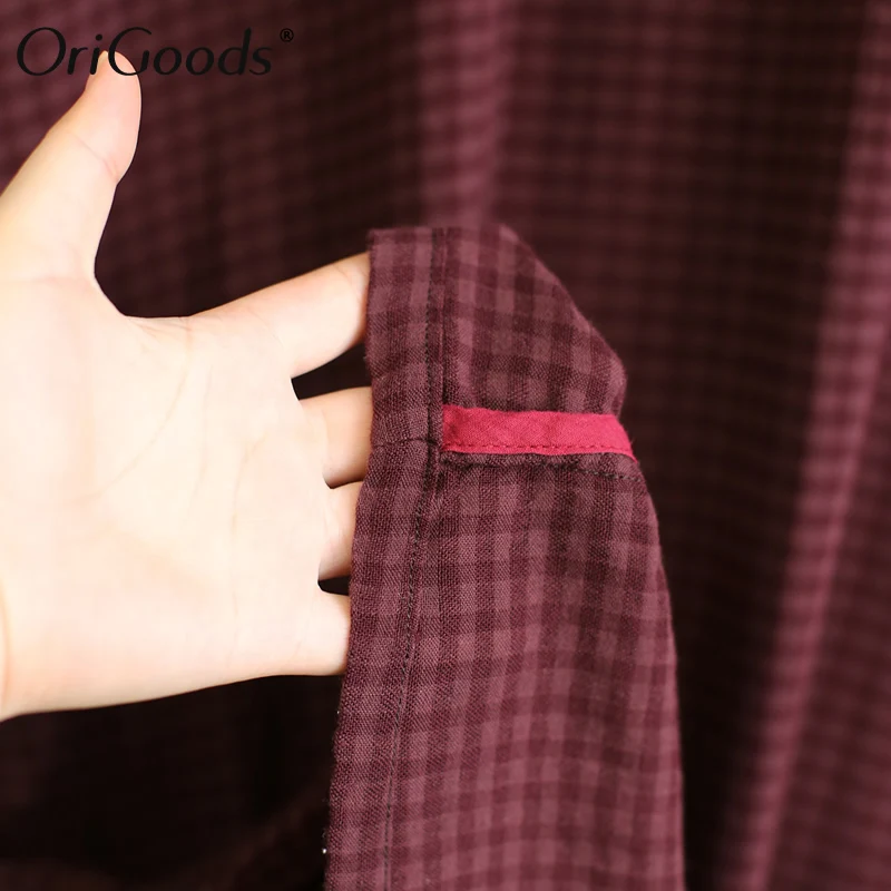 

OriGoods Chinese style Summer Dress Women Vintage Plaid Long Dress National style Elegant Dress 2020 New Loose Cotton Dress A451