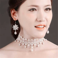 drop bridal necklace lace earrings choker beads white wedding flower for women