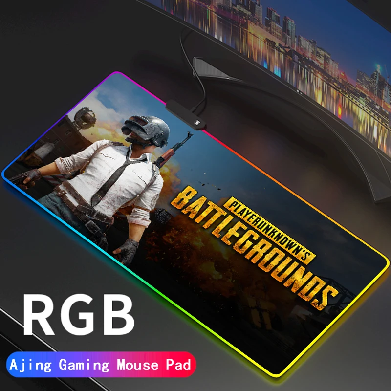 

Коврик для мыши PLAYERUNKNOWN'S BATTLEGROUNDS, RGB светодиодный светильник ка, цветная поверхность, водонепроницаемый компьютерный коврик для мыши PUBG, Нас...