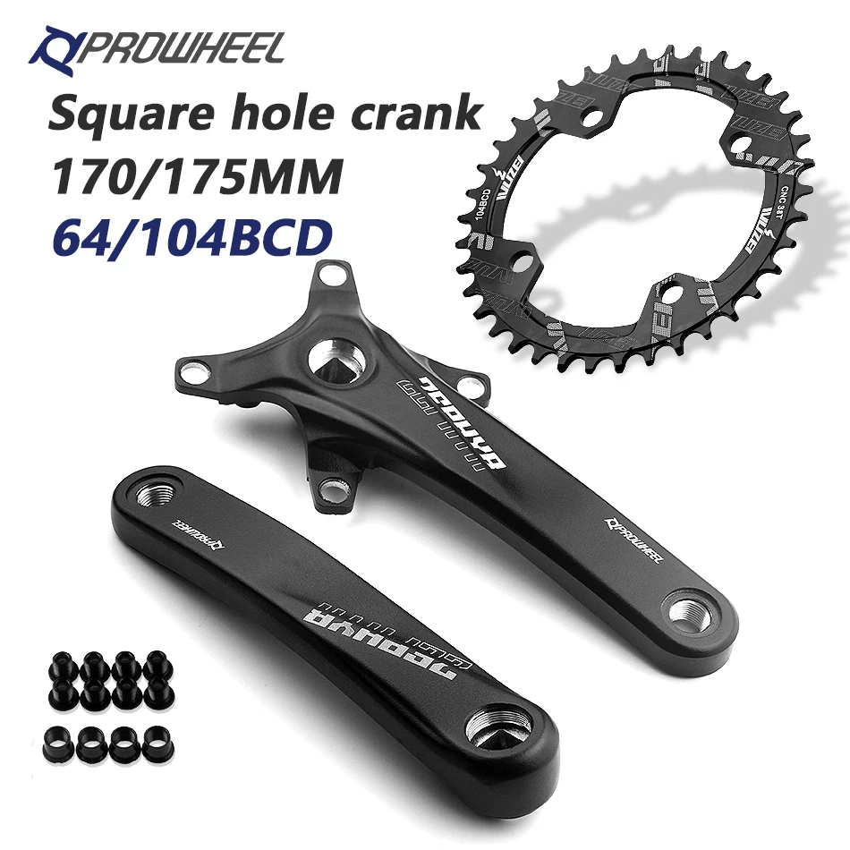 PROWHEEL Bicycle Square Hole Sprocket  170/175mm Crank 30/32/34/36/38/40/42/44/46/48/50/52T Narrow Chainrings MTB Crankset