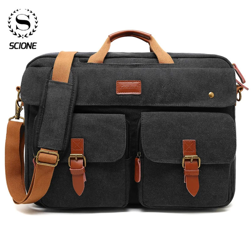 Scione Men Multifunctional Laptop Bag Business Briefcase Convertible Shoulder Travel Rucksack Fits 17 Inch Computer Hand Bag