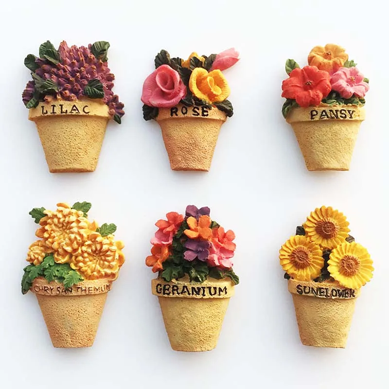 

European Tourist Souvenirs 3d Flower Bonsai Fridge Magnets Hand-painted Decorative Magnetic Refrigerator Stickers Kids Education