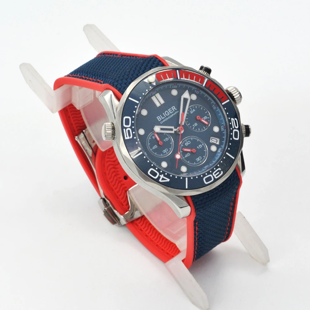 Мужские кварцевые часы с синим циферблатом 41 мм или красным керамическим