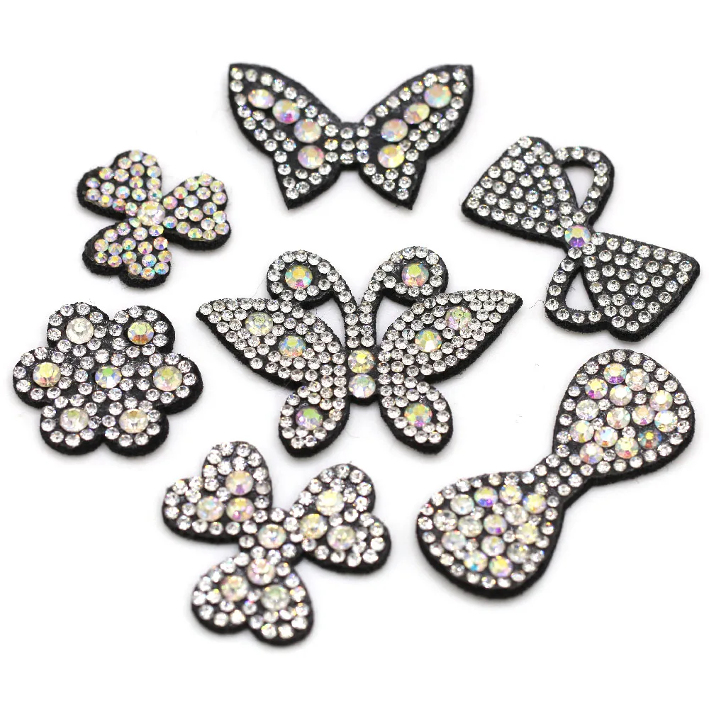 10 шт. Стразы AB с аппликацией черный/белый низ блестящий цветок/банты/бабочка