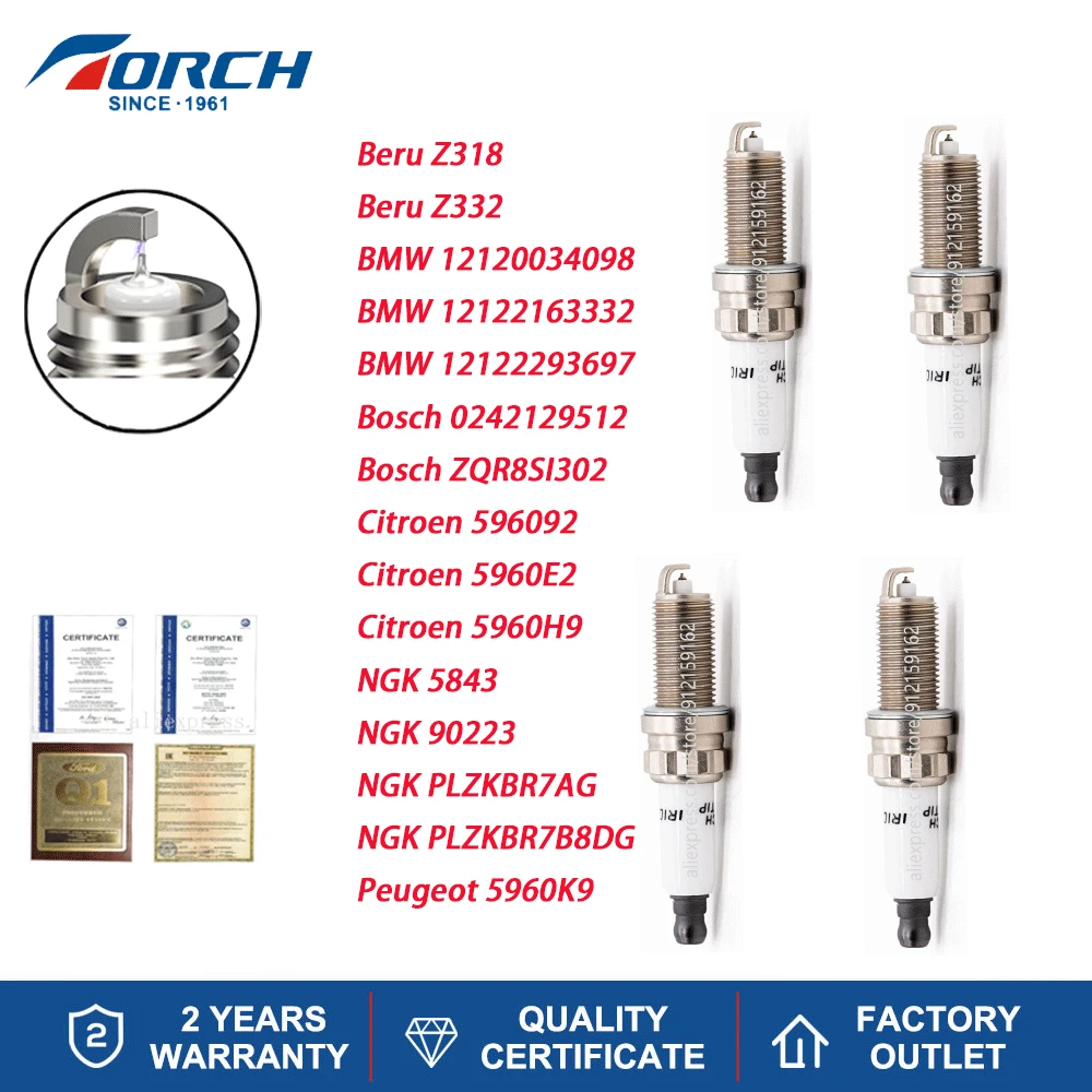 

TORCH UH7RTIP Spark Plug Car Candles Iridium Platinum Power Sprak Plugs Replace for Candle PLZKBR7AG Beru Z318 for ZQR8SI302