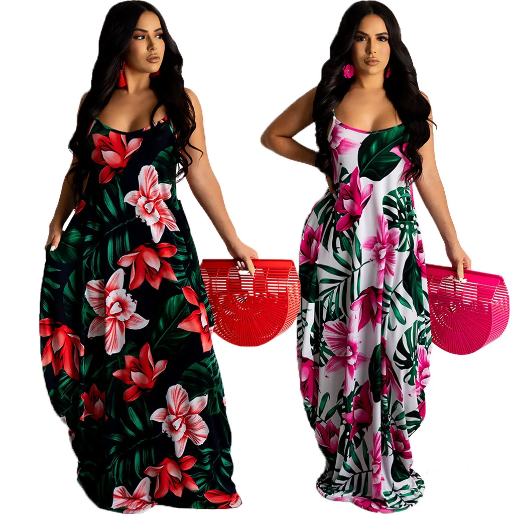 

Платье женское пляжное без рукавов, повседневный свободный сарафан на бретельках с квадратным вырезом и модным принтом, в богемном стиле, д...