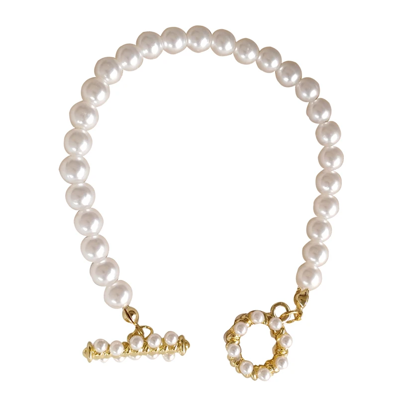 

Fashion Jewelry Beads Bracelet Hot Selling Shiny Golden Plating Delicate Simulated Pearls Bracelet For Women Girl Gifts