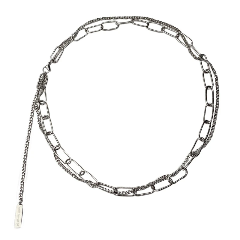 

COSYOO Link Layered Necklace Tide Cool Twine All-Match Punk Chain Necklace Hiphop S Double Button Choker Necklace