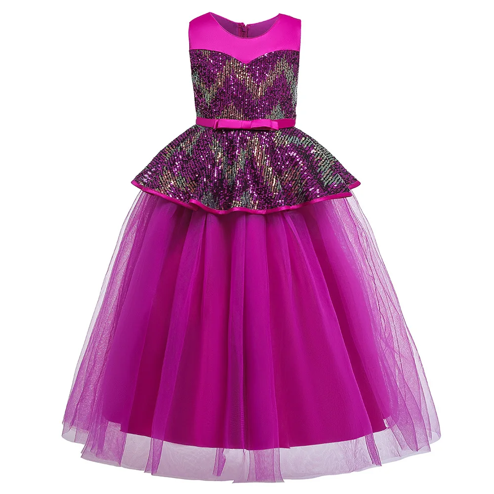 

High Quality A-Line Sleeveless Red Flower Girl Dresses for Wedding Long Tulle Pageant Dresses for Girls in Stock