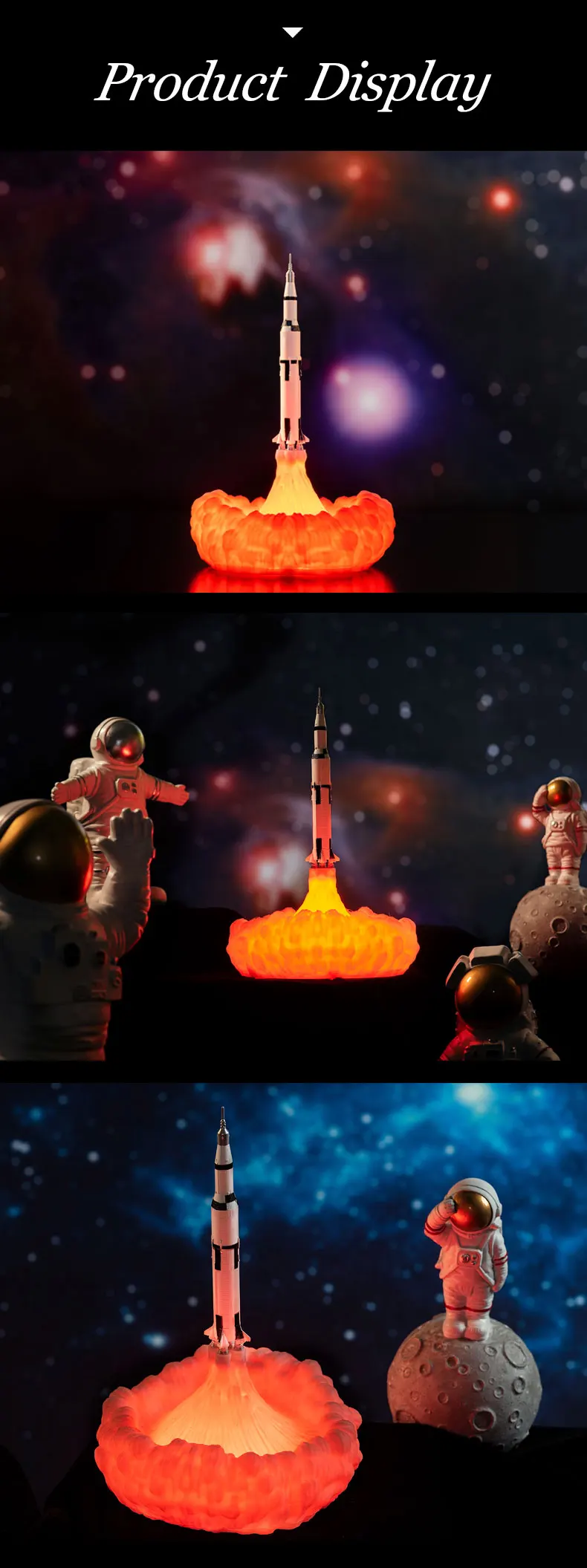 Новинка, Прямая поставка, 3D принт, Сатурн, V лампы, перезаряжаемый ночной Светильник Apollo 5 для Луны, земли, космоса, любителя, как украшение комнаты
