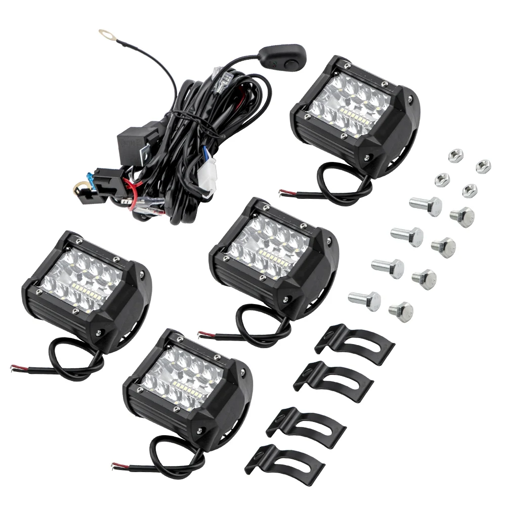 

4 "светодиодный рабочий светильник бар стручки наводнения месте комбинированный Противотуманные фары дальнего света + проводки