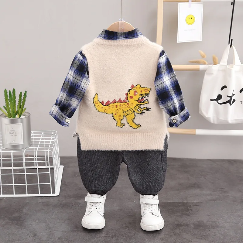 Spring Autumn Clothes Baby Boy Cotton Children Lattice Shirts Vest Pants 3Pcs/sets Infant Outfit Kids Fashion Toddler Tracksuits | Детская