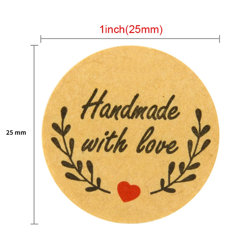 

500pcs/roll stickers Round Kraft Olive Branch Handmade with Love DIY Stickers for wedding home decoration accessories