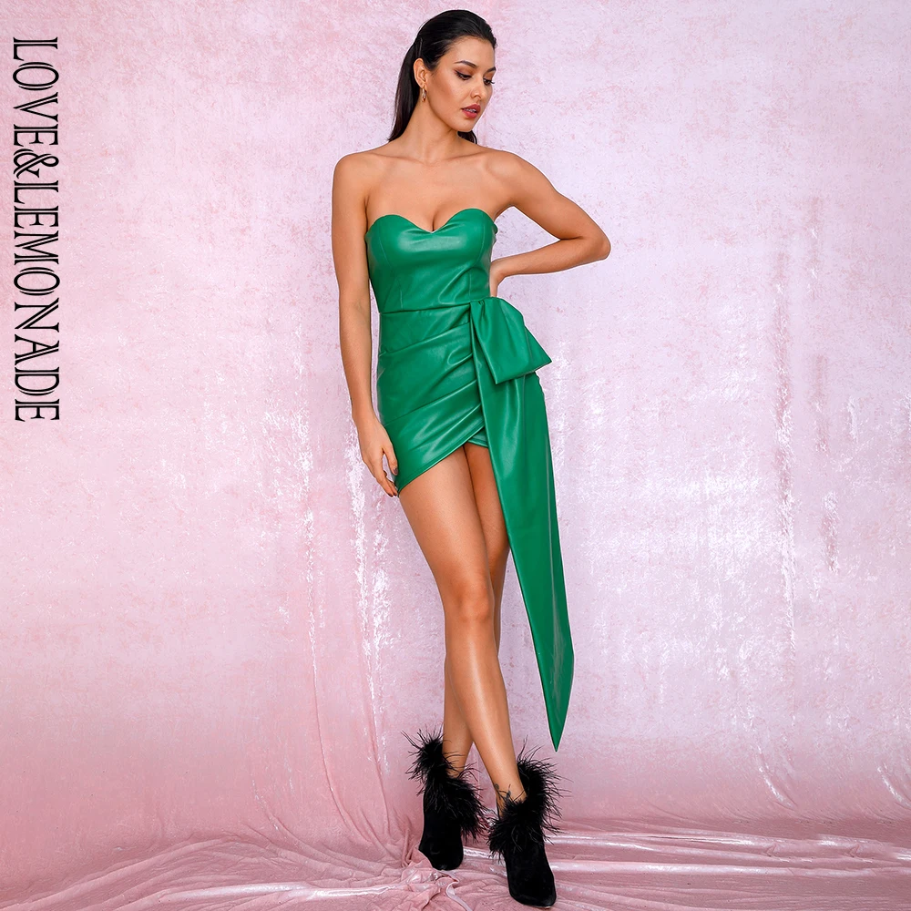 Женское платье-бандо LOVE &amp LEMONADE зеленое мини-платье из искусственной кожи с