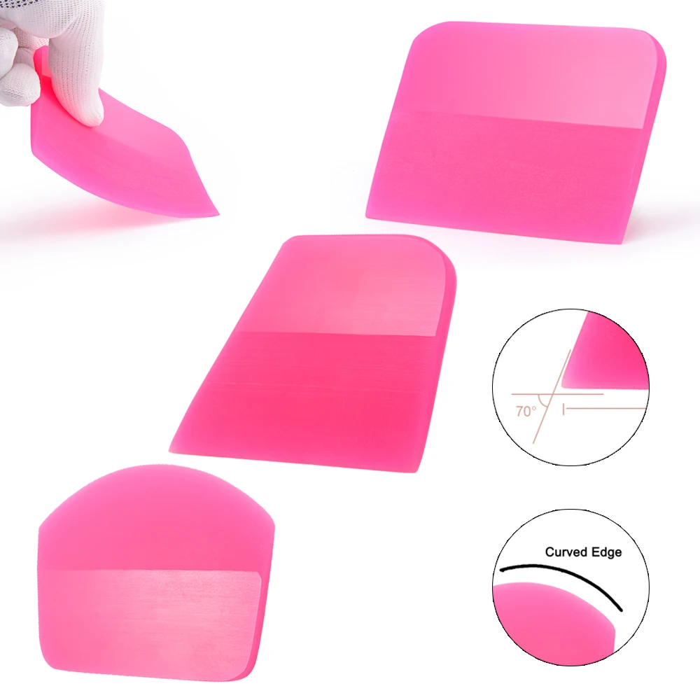 EHDIS TPU Rubber Pink Squeegee Angle Cleaning Tool Window Glass Dry Water Wiper Carbon Fiber Wrapping Film Car Vinyl Applicator