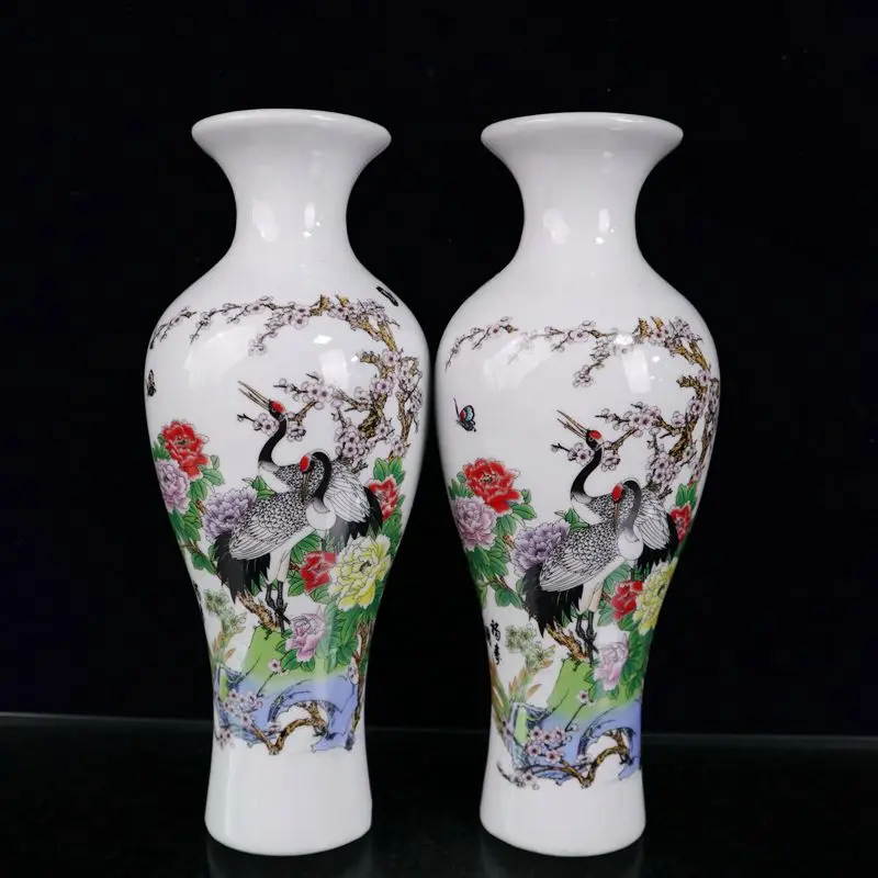 

Chinese Ceramics Pastel famille rose Porcelain Chinaware Red-crowned crane figure Flowers and birds pattern Hanging bottle