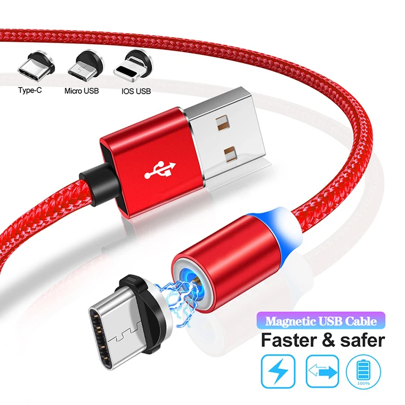 Магнитный светодиодный кабель Micro USB Type-C для iPhone X 7 8 11 Pro Huawei Samsung Xiaomi LG магнитный