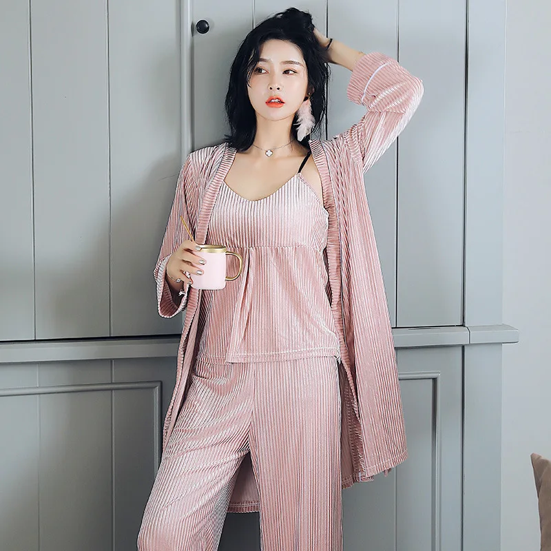 

3 шт., Женская бархатная Пижама-кимоно с V-образным вырезом