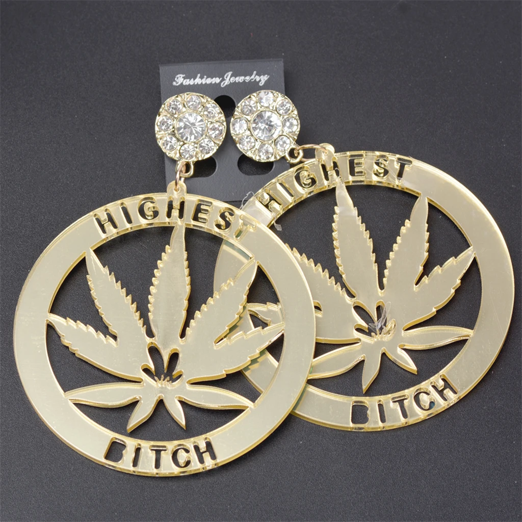 

JUCHAO Drop Earrings Fashion Leaf Big Circle Pendants Crystal Earrings Women Exaggerated Style Street Ornaments Long Jewelry