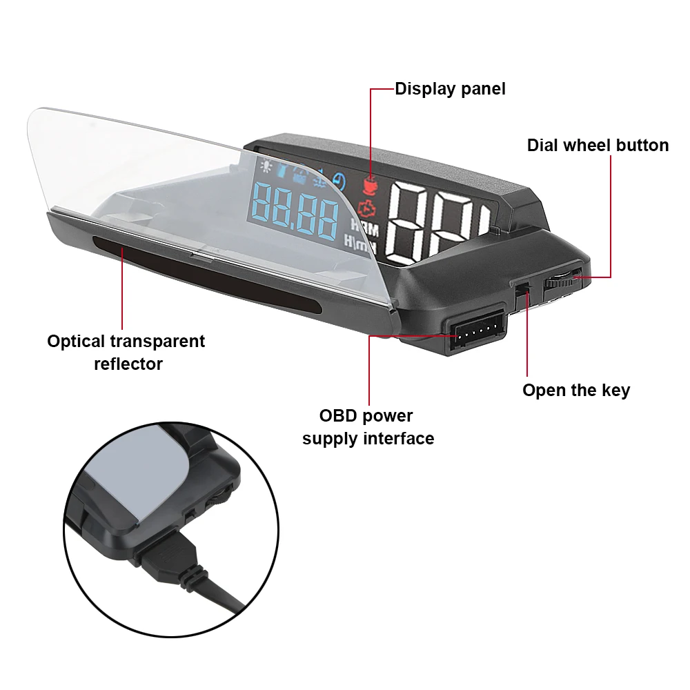 

Car Detector Oil Consumption L3 Mirror HUD Auto HUD OBD2 Auto parts Head Up display Car Speed Projector KMH MPH Speedometer
