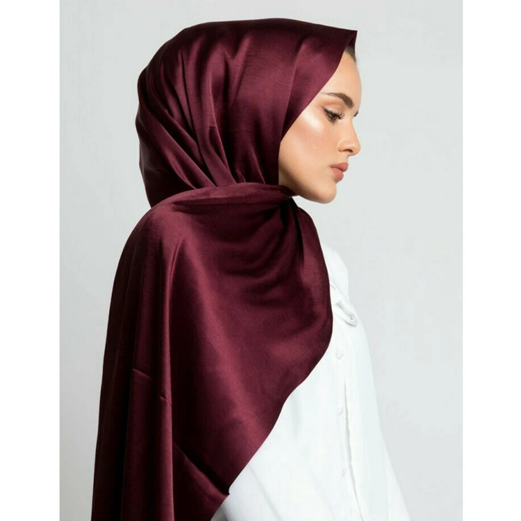 Модные однотонные Цвет хиджаб элегантные волосы шарф из ненатурального шелка