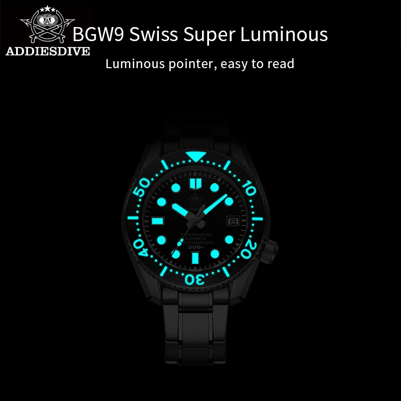 ADDIES Япония SBDX001 300 м часы для дайвинга BGW9 синие Супер Светящиеся автоматические