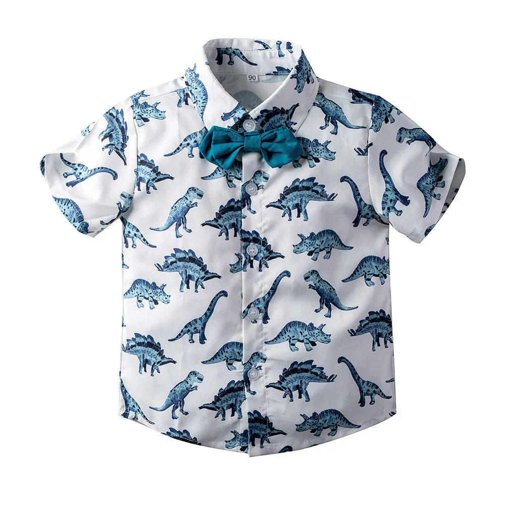 BINIDUCKLING Kids Boy Formal Clothes Set Dinosaur Printed Bow-Tie Shirt Pants Suit For Child Boys Clothing | Детская одежда и