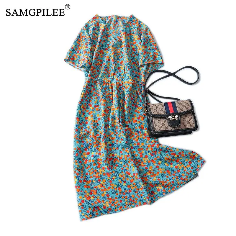 

Vestidos Verano 2020 Mujer Dress Women Summer Casual A-line Print Short Sleeve Plus Size Women Dresses V-neck Dress For Women