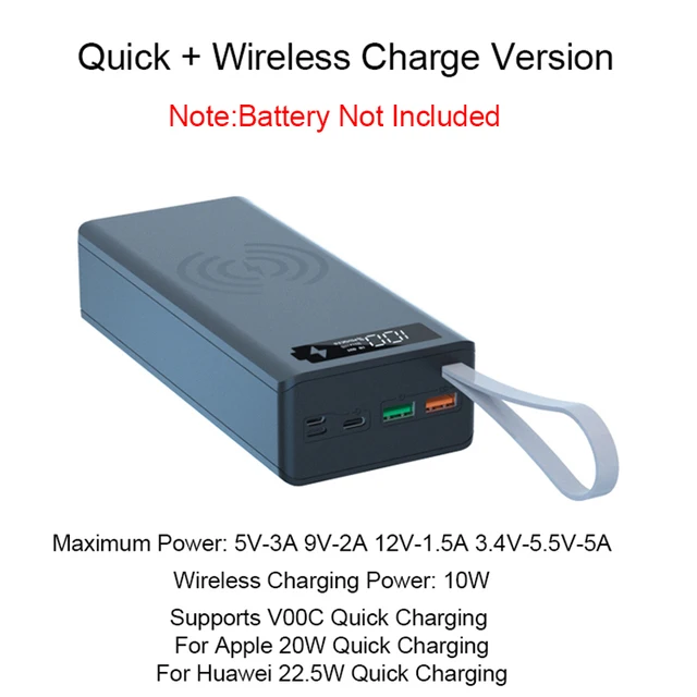 18650 Battery Charger Box Power Bank Holder Case Dual USB LCD Display Support Quick Wireless Charger Battery Shell Storage