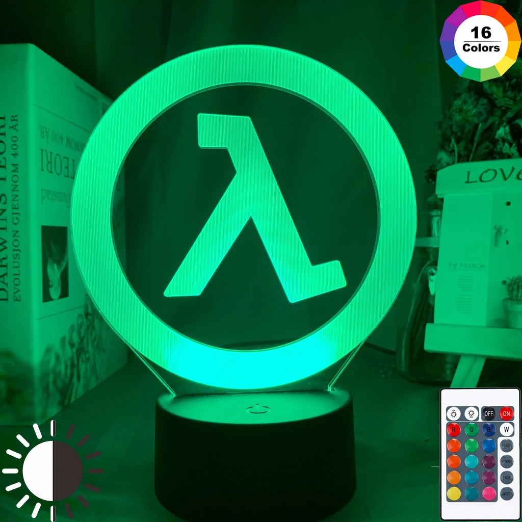 

Ночная лампа с логотипом Half Life для украшения игровой комнаты, приз за событие, магазин игр, меняющий цвет светодиодный ночник, подарок для Не...