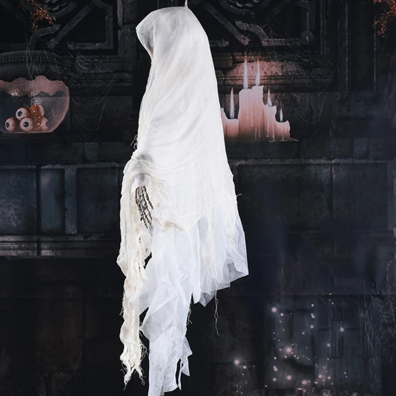 

Scary Halloween Hanging Ghost Noise Activated Sound Effect Glowing Red Eyes Prop R9JC