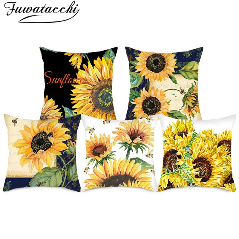 Чехол для подушки с подсолнухом Fuwatacchi наволочка золотым желтым цветком принтом