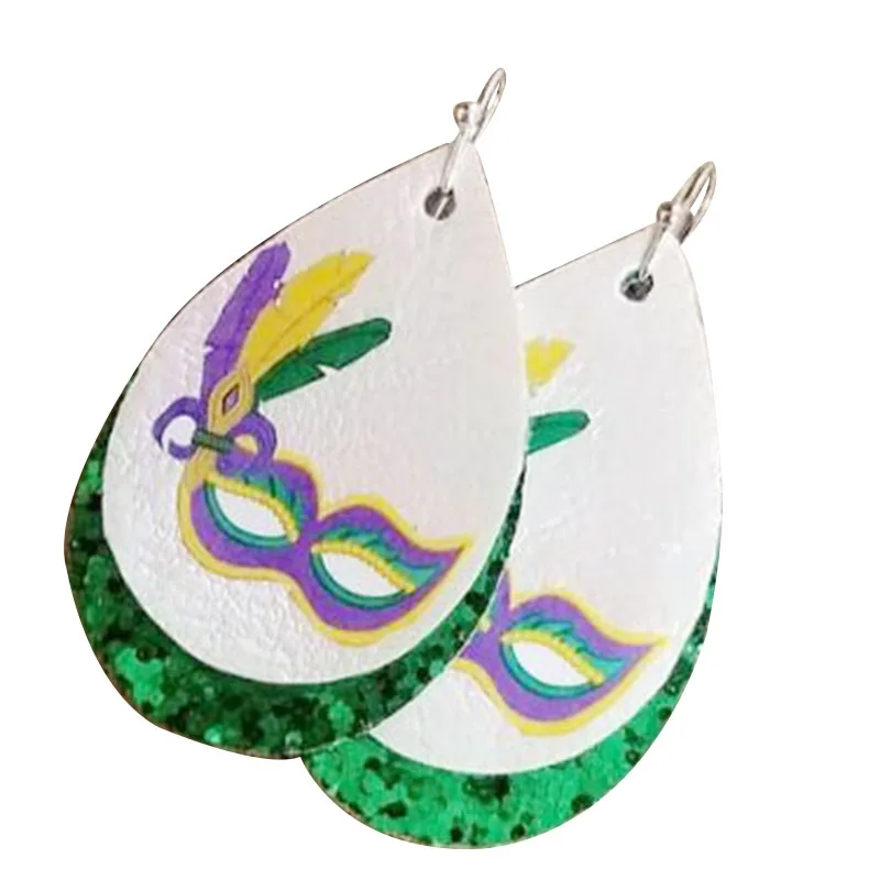 

Easter Bunny Two Layer Glitter Teardrop Faux Leather Earrings Layered Water Drop Earrings Customize