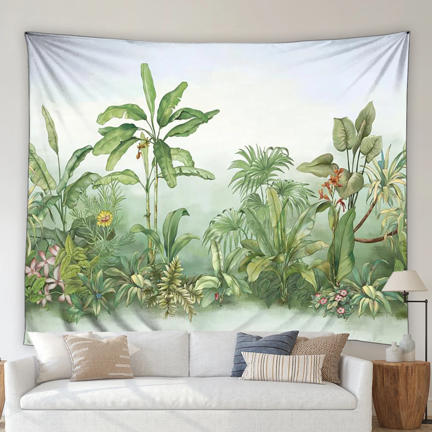 

Tropical Plants Palm Tree Tapestry Jungle Animals Giraffe Lion Zebra Leopard Living Room Wall Hanging Blanket Bedroom Deco Cloth
