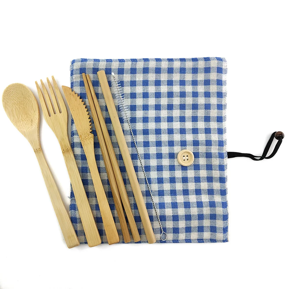 Экологичная бамбуковая посуда дорожные столовые приборы деревянный открытый