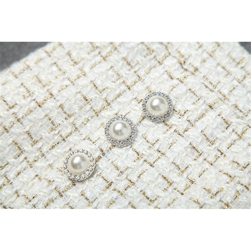 

Top Brand Fashion Runway Skirt 2Piece Set Women 2019 Autumn Winter Luxury Pearls Beading Tweed Woolen Jacket and Skirt Suit Set