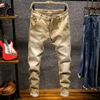 Мужские джинсы, обтягивающие Стрейчевые цветные джинсы, модные облегающие джинсы, цвета хаки, синий, зеленый, хлопковые ковбойские штаны, модные повседневные длинные штаны