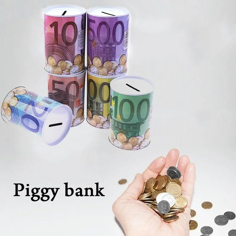 Жестяная цилиндрическая копилка коробка для хранения монет в долларах евро