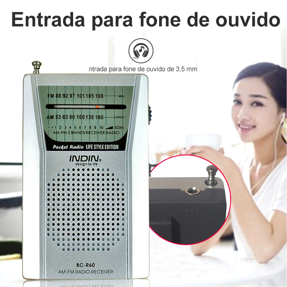 

Weather Radio Station Headphone Alarm Clock BC-R60 Portable AM FM Radio AA Battery Operated with Loud Speaker Headphone