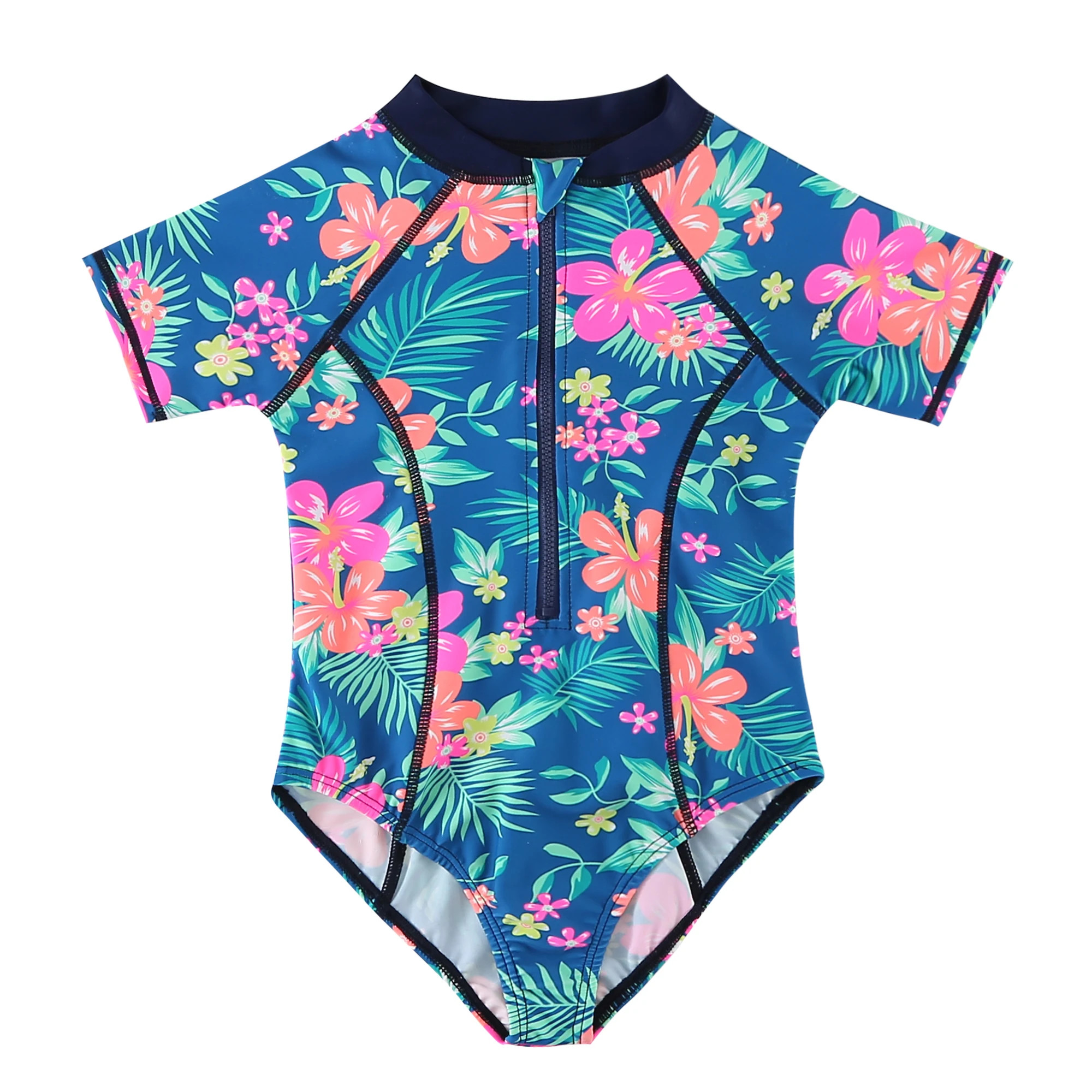 Wishere One-piece Swimsuit Printed Bikini Cute Baby Girls' Swimwear Short Sleeves Infant Swimming Suit UPF50+ Sunsuit For Kids