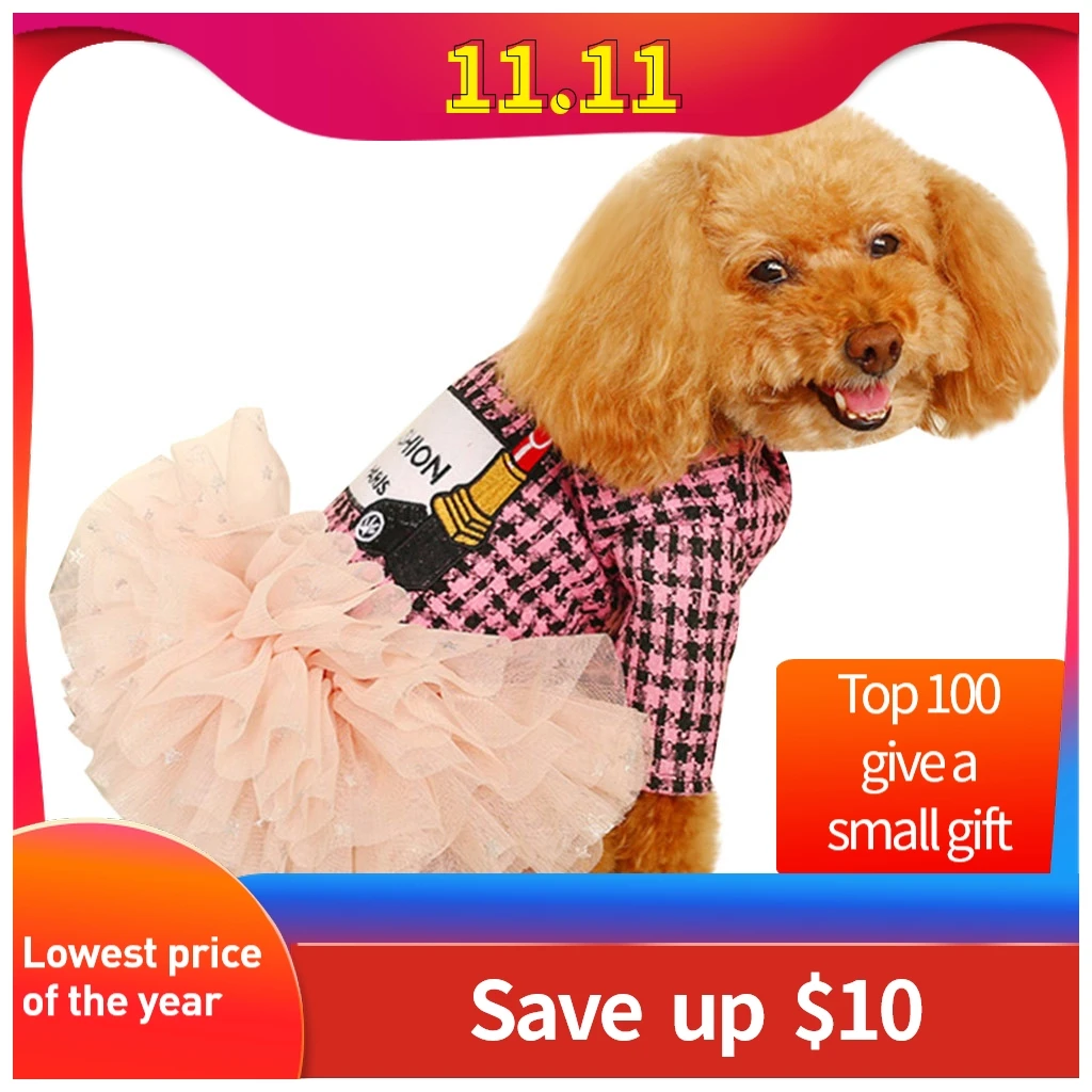 Платье для питомца Кошки Одежда собак перламутровая кружевная клетчатая юбка