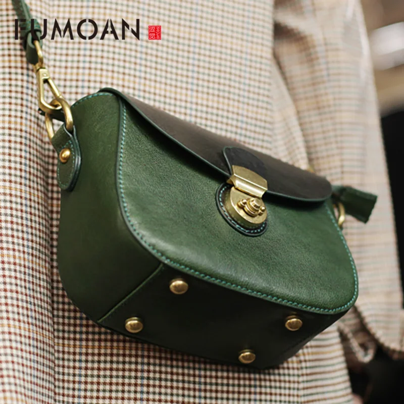 Зеленая кожаная седельная сумка EUMOAN Женская полукруглая Ретро через плечо