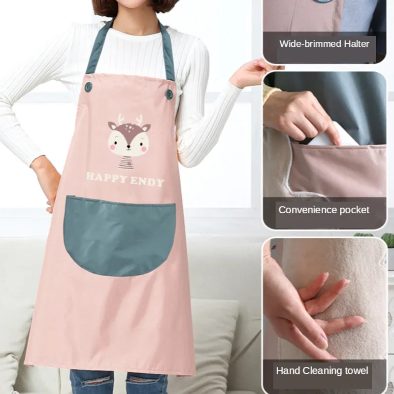 

1pcs Apron With Side Wipes Absorb Water Waterproof Adjustable Buckle Oxford Cloth Big Pocket Apron Household Kitchen Supplies